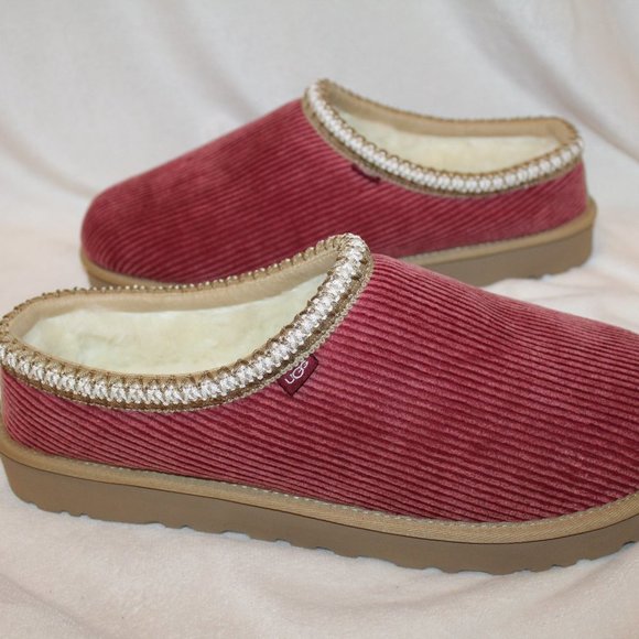 NIB UGG MEN'S TASMAN CORDUROY SLIP ON SHEARLING LINED‎ SLIPPERS RED - Picture 2 of 8